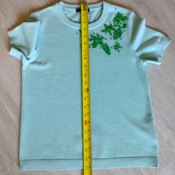 Brooks Brothers Short Sleeve Blue Green Aqua Beaded Knit Crew Neck Sweat… - Picture 8 of 15